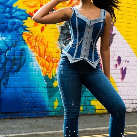 Corset Story Double Denim Waistcoat Corset SZ 30'' NWT NEW - Picture 3 of 10